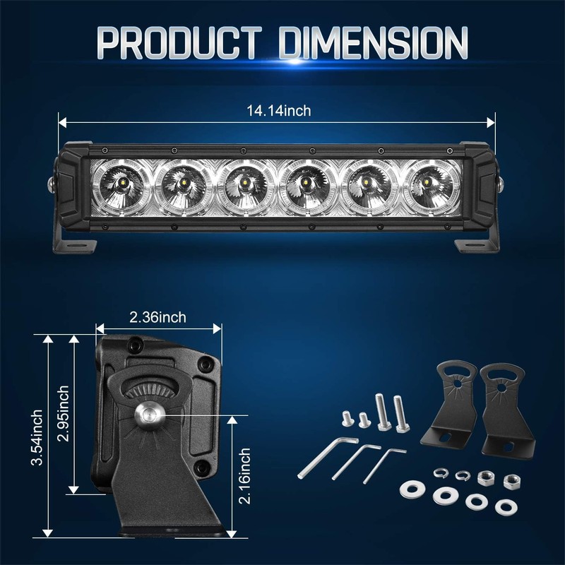 Autofeel 14 inch Led Light Bar, 60W 6300LM, Led Fog