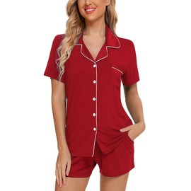 Pjmlifecoco Womens Pajama Sets Shorts Casual Sleepwear Summer Two Piece Nightwear Set Wine Red
