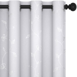 Deconovo Blackout Grommet Curtains with Flower Leaf Foil Print, Greyish White, 52W x 84L