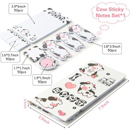 PANTIDE 550 Sheet Cartoon Cow Shaped Sticky Notes Set Cute Cow Theme Self-Stick Writing Memo Animal Tabs Page Marker for Clerks Students School Classroom Reward Birthday Gift Party Office Supplies
