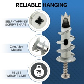Tkiaea Zinc Self-Drilling Drywall Anchors Kit, 25 Heavy Duty Metal Anchors + 25 #8 x 1-1/4"Screws, Total 50 Pieces