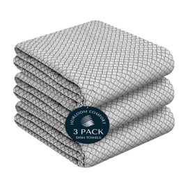 HEIRLOOM COMFORT Grey Honeycomb Kitchen Towels 3 Pack, 16x26 Inch, 100% Cotton, Fast Dry, Ultra Absorbent, Reusable Dish Towels for Drying Dishes, Cleaning & Home Kitchen Essentials