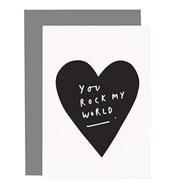 Old English Co. Rock My World Love Heart Card - A6 Heart Greeting Card | Romantic Valentines Day, Anniversary, Wedding, Friendship Card | Blank Inside with Envelope