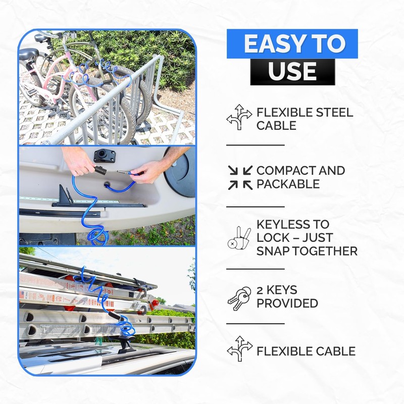 DocksLocks Coiled Security Cable with Key Lock (5’, 10’, 15’,