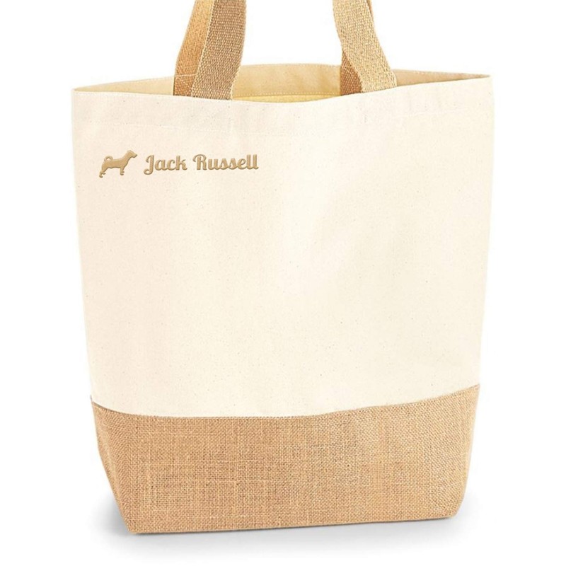 Jack Russell Jute Jute Shopper Shopping Bag Dog Motif Embroidery,