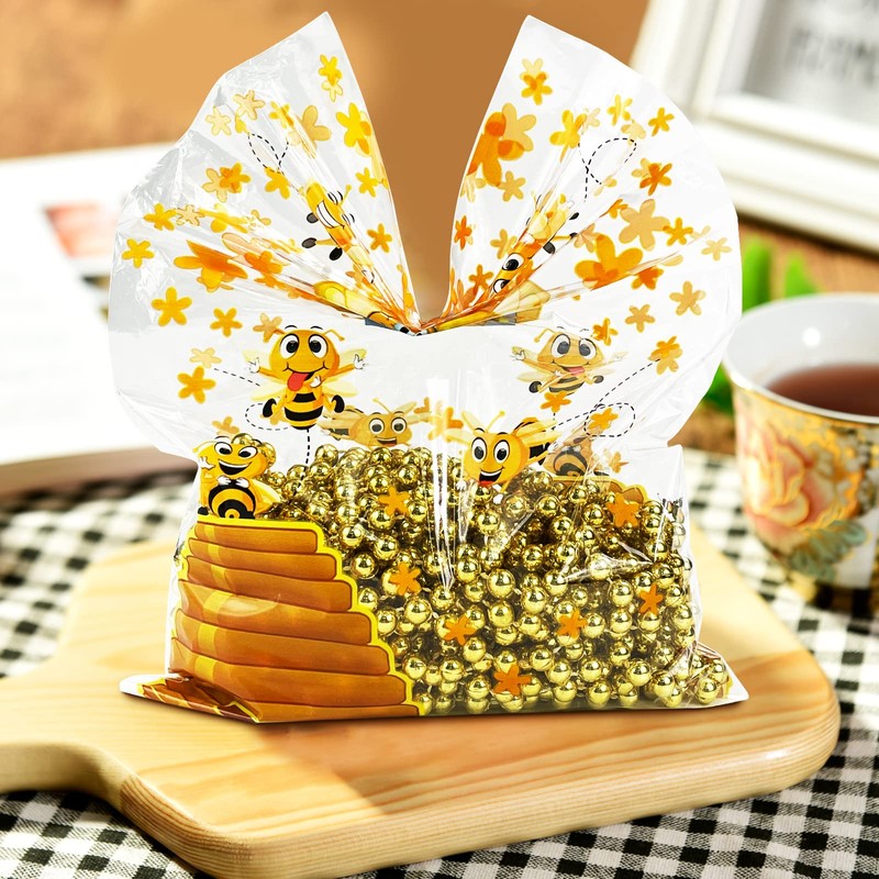 Bnsikun 100 Pcs Bee Cellophane Bags Bee Party Bags Honey