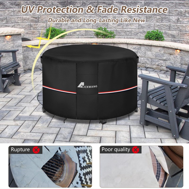 Alickwang 30-32 Inch Round Fire Pit Cover,Outdoor Waterproof 600D Heavy