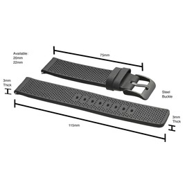 ALPINE INTERNATIONAL Genuine Leather Watch Band - Soft and smooth perforated leather watch strap - Black - 22mm