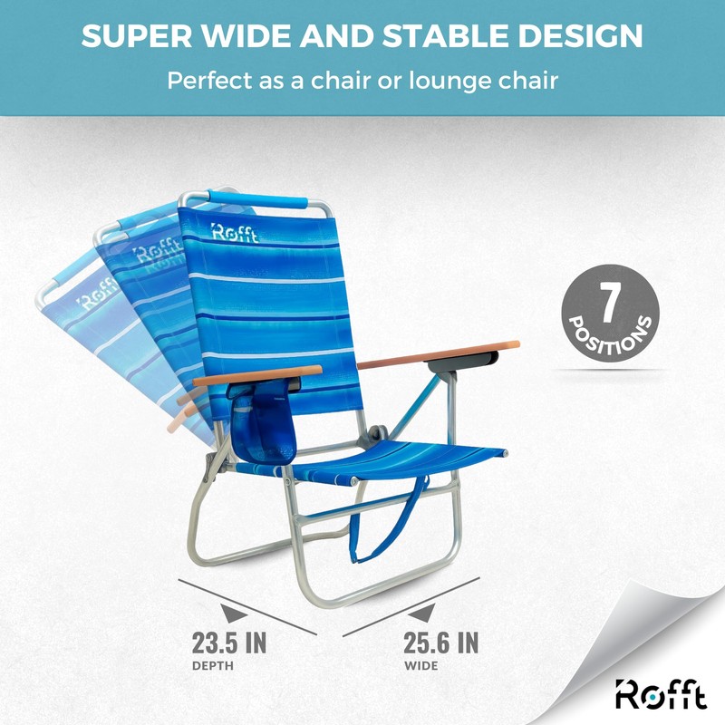 ROFFT Beach Chair, 17" Seat Height, 7-Position Reclining, Heavy Duty,