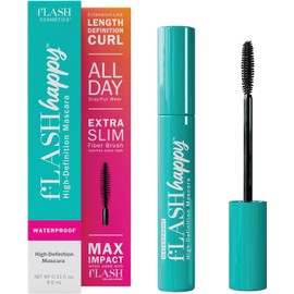 fLASH Happy High-Definition Mascara con cepillo de fibra ultrafino para alargamiento, volumen y rizo - Duración todo el día, fórmula vegana limpia, sin parabenos (True Black)