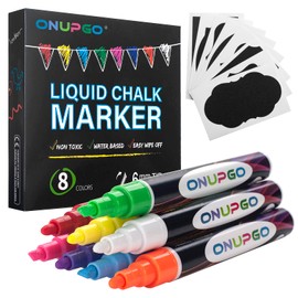 ONUPGO Liquid Chalk Markers, 8 Colors Chalk Pens for Blackboard, Chalkboard Signs, Glass Window, Graduation Celebration - Washable Wet & Dry Erasable Window Neon Chalk Maker for Cars