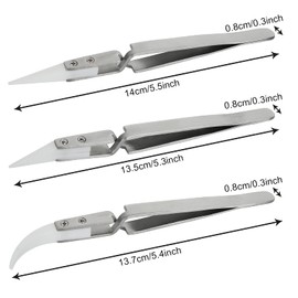 6 Pcs Precision Ceramic Reverse Solder Tweezers, Non-Conductive, Anti-Magnetic Pointed & Curved Tips Tweezers Set, Cross Lock Fiber Grip Soldering Tool, Heat-resistant Electronics Tweezers