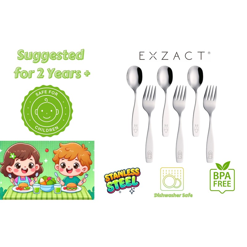 EXZACT 12-Piece Children's Stainless Steel Cutlery Set - 6 Forks,