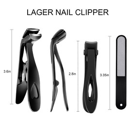 Nail Clippers for Seniors, Wide Jaw Fingernail Clippers and Angled Head Toenail Clippers for Thick Nail, Professional German Nail Clippers for Men, Women & Pregnant (Black 1)