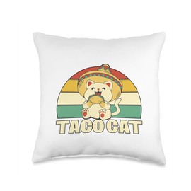 Fun Taco Cat Cute Cat With A Sombrero Throw Pillow