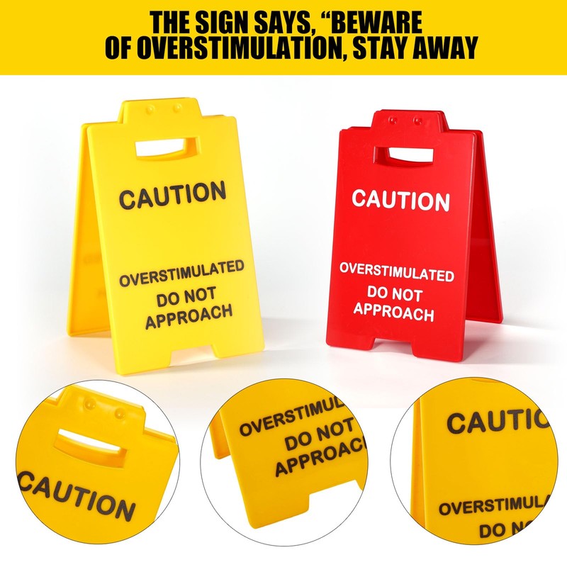 Lyreh 2pcs Mini Desk Warning Sign, Acrylic Office Caution Overstimulated