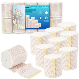 Premium Elastic Bandage Wrap 2 inch 10 Pack Reusable Versatile Self-Closing Compression Bandage Wraps for Ankles, Wrists Knee, Tummy and Body Cotton Lymphedema Wraps for Legs Latex-Free