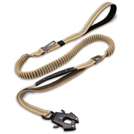 HSIGIO Heavy Duty Dog Leash, 4-6FT Tactical Bungee Dog Leash with 2 Padded Handles, No Pull Reflective Dog Leash with Metal Carabiner Clip for Medium Large Dogs(Coyote Brown)