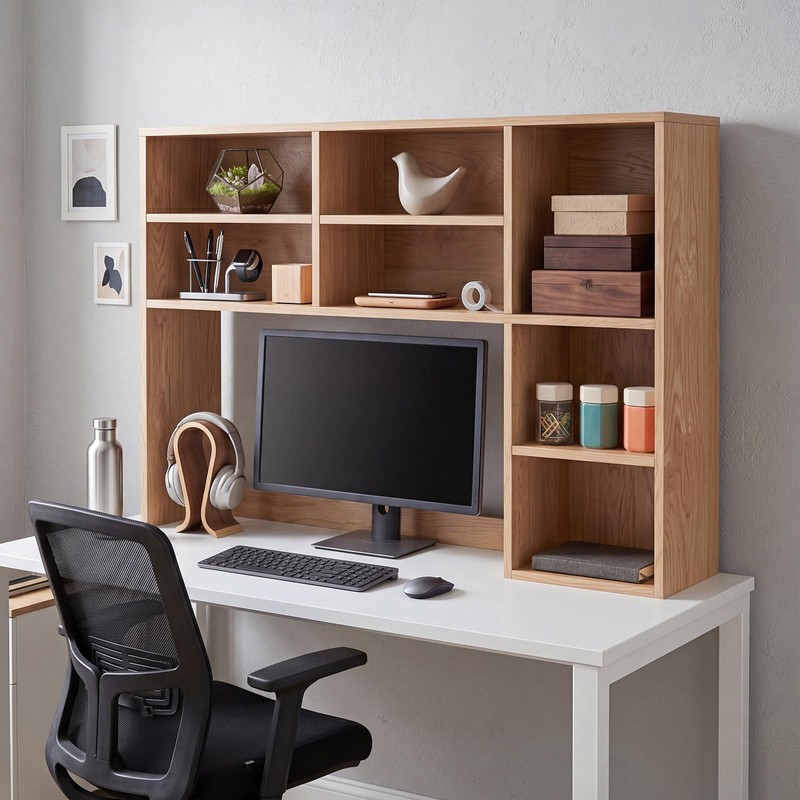 Vercraft Natural Wood College Desktop Bookshelf Dorm Desk Hutch Organizer