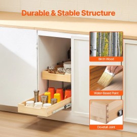 2-Tier Pull-Out Cabinet Organizer Soft Close Slide Out Wood Drawer 14"W X 21"DNumber of Layers: 2 Layers, Dimensions (W*D): 14x21 inch