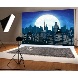 AOFOTO 10x7ft Abstract Modern Building Backdrop Super City Manor Moon Night Photography Background Kid Boy Man Artistic Portrait Cartoon Photo Shoot Studio Props Video Drop Vinyl Wallpaper Drape