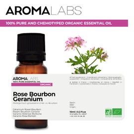 BIO - Rose Bourbon Geranium Essential Oil - 10mL - 100% Pure, Natural, Chemotyped and AB Certified - Aroma Labs (French Brand)