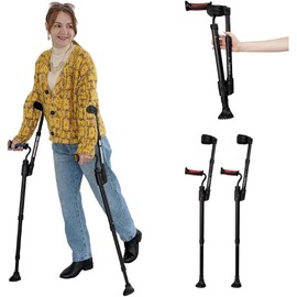 Famica FlexiCrutch for Adult (x2 Unit, Open Cuff) - Red Dot Design Award Winner, Adjustable Ergonomic Handles, Cuff, Height, Foldable, Lightweight and Non-Slip Forearm Crutches