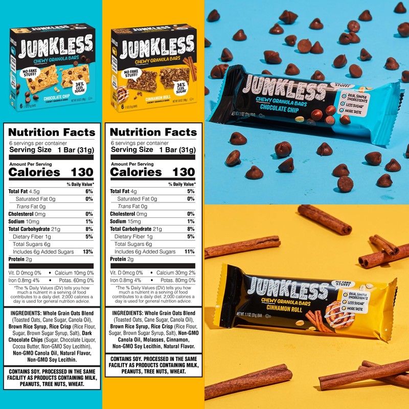Junkless Chocolate Chip & Cinnamon Roll Chewy Granola Bars Twin