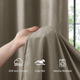 PONY DANCE Champagne Velvet Curtains 96 inches Long for Bedroom 2 Panels Set,Soft Blackout Curtains for Sliding Door Living Room Darkening,Grommet Thermal Insulated Elegant Window Curtain Drapes