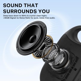 JUOVI Bluetooth Lautsprecher Tragbar kabellos, Stereoklang, 24 Stunden Laufzeit, hohe Lautstärke, Bluetooth 5.3, IP68 Wasserdichtigkeit, Karabiner für Strand, Zimmer, Outdoor (Schwarz)