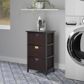 Oakestry Omaha Storage Rack with Three Storage Baskets Black Compact Organizer Stylish Wooden Frame Space Saving Storage Shelf for Bedroom Living Room Office Modern Home Decor