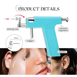 Glupez 50Pcs Ear Piercing Tool Reusable Ear Piercing Gun Kit Professional Beauty Kit Set Piercing Machine for Commercial or Home Use, Turquoise
