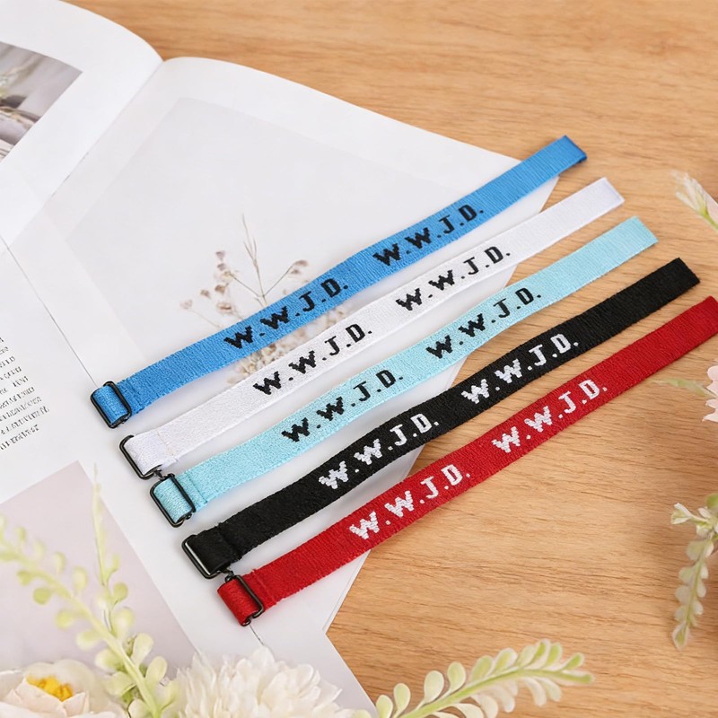 28P WWJD Bracelets Adjustable Sewn Church Faith Wristbands Colorful