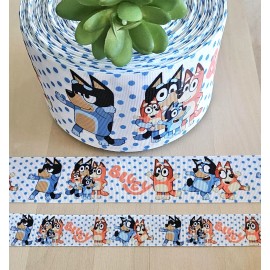 Unbranded 7/8, 1.5 & 3" (1 YD) Blue Dog Grosgrain Ribbon TV Character Ribbon - 3 inch
