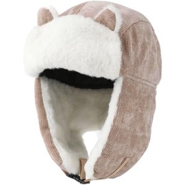 Kids Bomber Russian Hat Faux Fur Trooper Hat Winter Warm Trapper Hats Corduroy Aviator Hat Ushanka Cossack Hat Cap Ear Flap Bomber Hats Windproof Cycling Snow Ski Hat Face Protector for Boys Girls