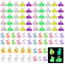 110 Pcs Luminous Resin Animals Easter Theme Bunny Figurines Glow in Dark Mini Bunny for Easter Decorations Egg Fillers Landscape Dollhouse Decor Fairy Garden