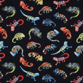 VmG-Store 1 m Jersey Fabric for Sewing, Cotton Jersey, Sewing Fabric, No Sold by the Metre, Children's Fabric (Chameleon Navy JB020)