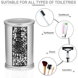 Zahari Home 4pc Sinatra Stylish Bathroom Accessories Set Liquid Soap Dispenser, Tumbler, Tooth Brush Holder and Soap Dish Modern Classic Luxury Decor Bling Mosaic Glass Silver Bathroom Accessories