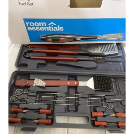 Room Essentials Grilling Tool Grill Set 17 Piece Stainless Steel Wood Handles Room Essentials