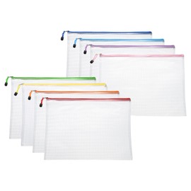 HARFINGTON 8pcs Mesh Zipper Pouch Bags A3 17" x 12" Plastic Waterproof Mesh File Bag Clear Document Zipper Pouches for Classroom Home Travel Office Supplies Organization, 8 Colors