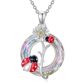 OJK Ladybug Necklace for Women S925 Sterling Silver Ladybug Jewelry Gifts Crystal Pendant, Anniversary Birthday Gifts for Women Mom Her Wife Sister