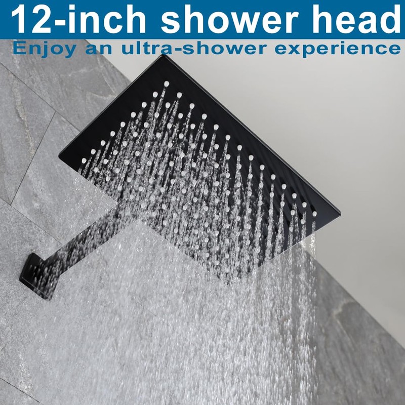 POP SANITARYWARE Matte Black Shower Faucet Set, Bathroom Rainfall Shower