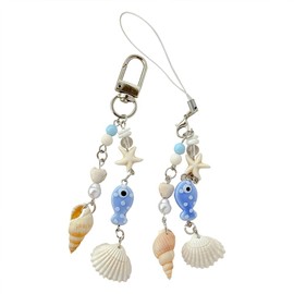 UUYYEO 2 Pcs Ocean Starfish Shell Keychain and Phone Charms Heart Bead Bag Keychain Charms Cute Small Fish Purse Charms Sea Star Seashell Cellphone Charms Beach Theme Keychain Charms for Women