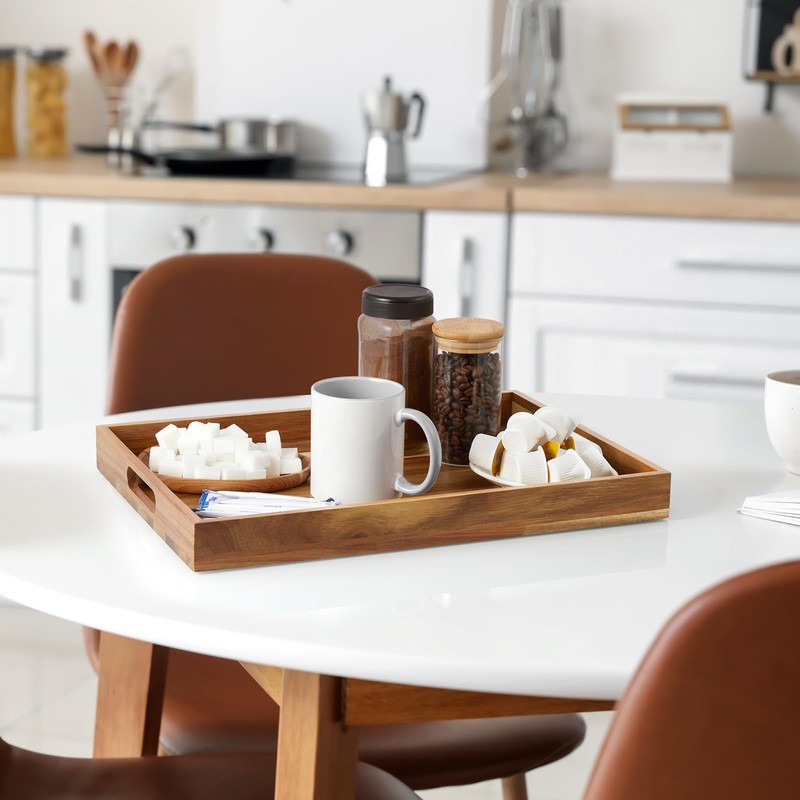 2 Pack Acacia Wood Serving Tray with Handles - 17