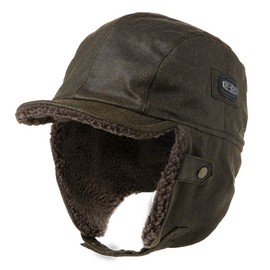 Fancet Winter Trapper Hat Men Waterproof Peaked Cap Faux Leather Aviator Cap Warm Fleece Lined Earflap Hat for Hunting Hiking Walking Green M
