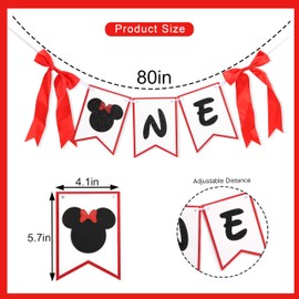 Minnie Mouse One High Chair Banner - Minnie Mouse First/1st Birthday Decorations,Black And Red Banner, Bow Girl 1st Pink Decor (mouse-2)