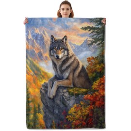 Kibue Majestic Wolf Blanket - Soft & Cozy Warm Flannel Throw - Lightweight Plush Blankets for Travel, Sofa, Bedroom, Office - Gifts for Women Adults Kids - for All Seasons 60"×50"
