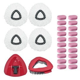 4pcs Microfiber Spin Mop Head Replacement for O Cedar,1 Scrub Brush 1 Mop Base and 20pcs Floor Cleaner Combo Set Compatible with Ocedar EasyWring Spin Mop Replace Refills