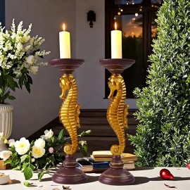 Golden Hand-painted Fashion Animal-Themed Seahorse Resin Candle Holders & Figurines for Holiday Home DecorColor: Gold, Size: One Size