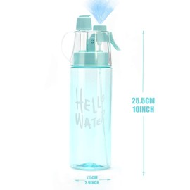 Emopeak 580ML Misting Water Bottle, 20OZ Sports Water Bottle with Spray Mist for Outdoor Hydration, BPA-Free Mist Water Bottle (Transparent Blue, 580ml/20oz)